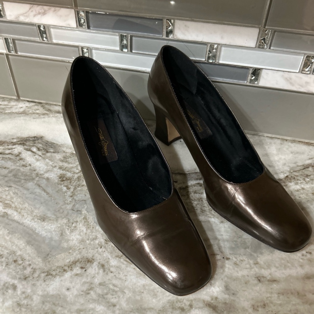 Sesto Meucci Dk Brown  Heel Shoes Vtg 1990’s Helmine  Y2K Sz 9 SPAIN LEATHER